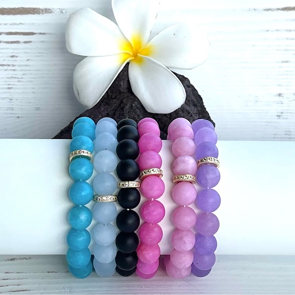 Crystal Chalcedony Beaded Bracelet - Pink Mist - Picture 4 of 4